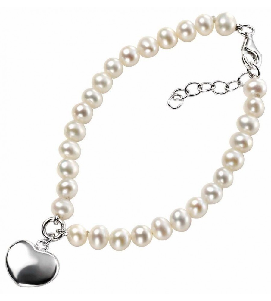 Bracelet coeur et perle d'eau douce en argent 925/1000