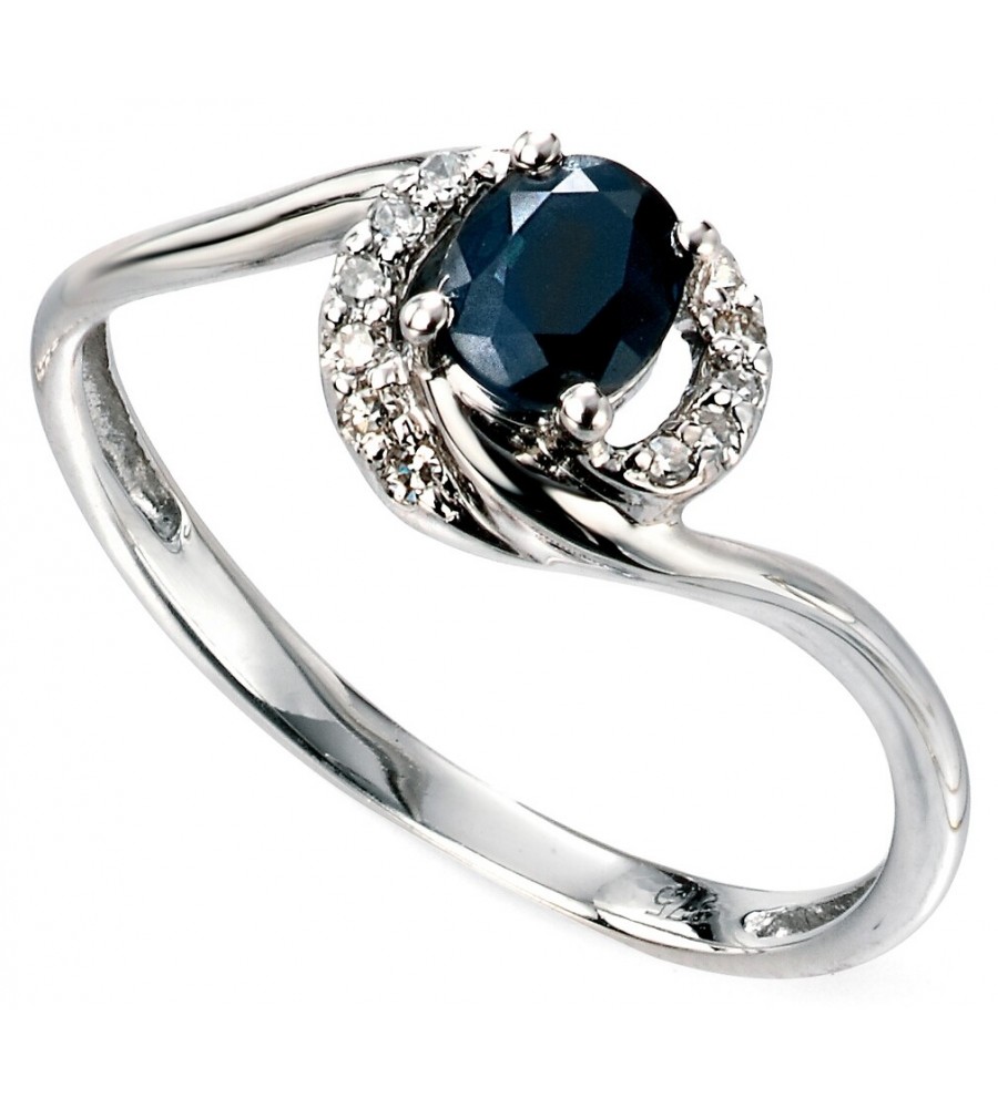 Mon-bijou - D468c - Bague Saphir bleu et diamant 0,06 carat en or 375/1000
