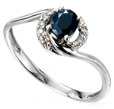 Mon-bijou - D468c - Bague Saphir bleu et diamant 0,06 carat en or 375/1000
