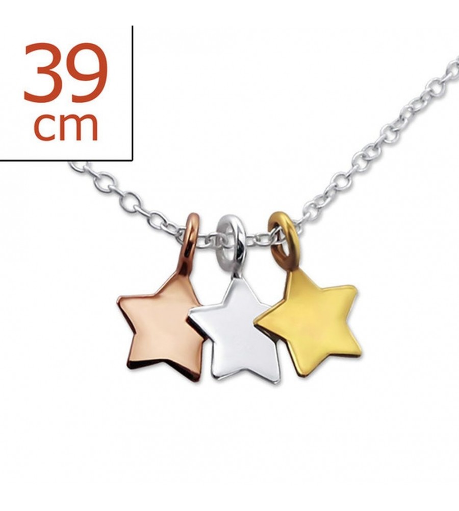 Mon-bijou - H23847 - Collier trois étoiles dorés en argent 925/1000
