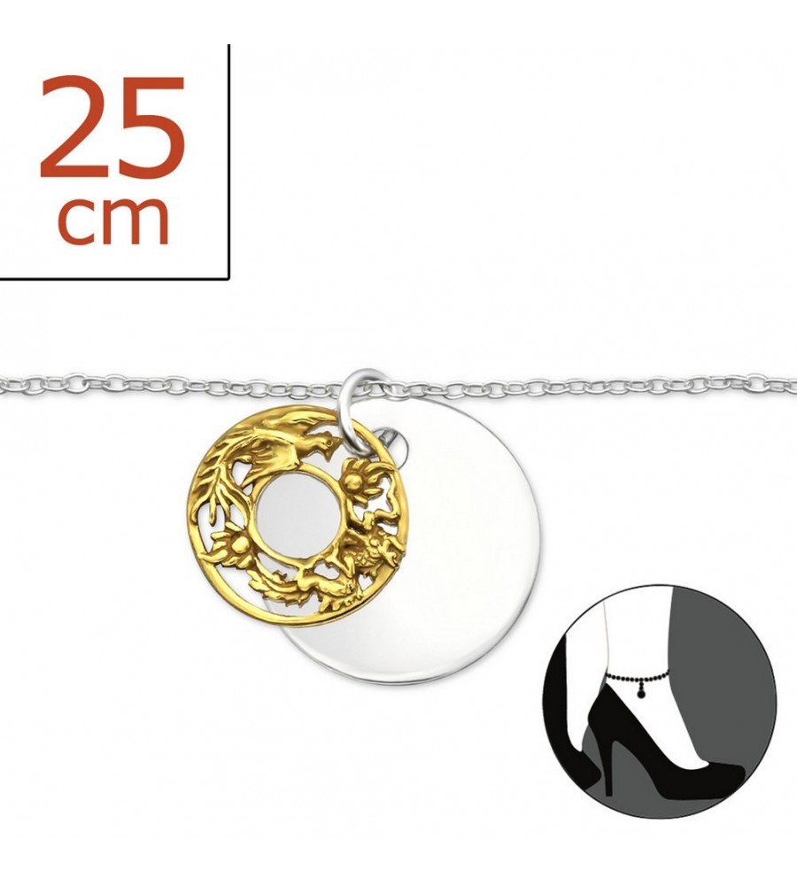Mon-bijou - H7187z - Chaîne cheville motif doré en argent 925/1000