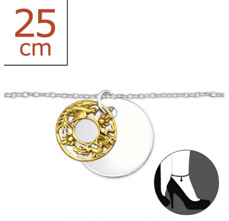 Mon-bijou - H7187z - Chaîne cheville motif doré en argent 925/1000