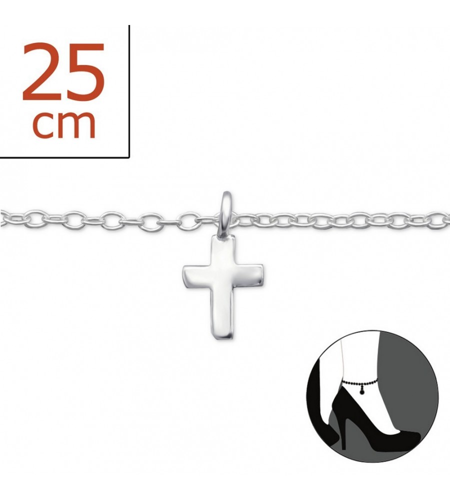 Mon-bijou - H1501z - Chaîne cheville croix en argent 925/1000