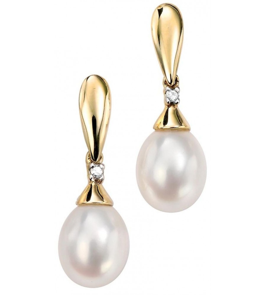 Boucle d'oreille perle et diamant en Or 375/1000 