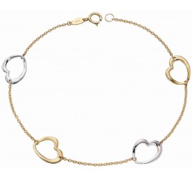 Mon-bijou - D455 - Bracelet coeurs en Or blanc et jaune 375/10