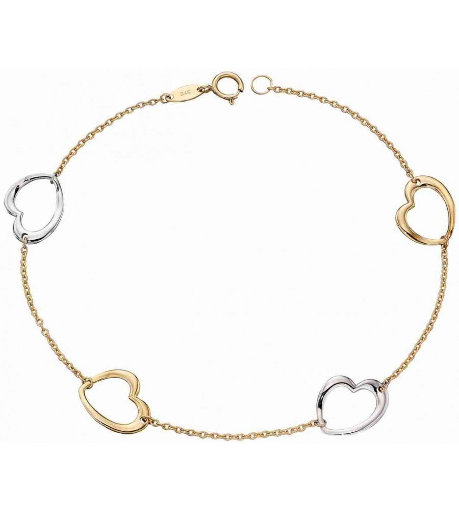 Mon-bijou - D455 - Bracelet coeurs en Or blanc et jaune 375/10