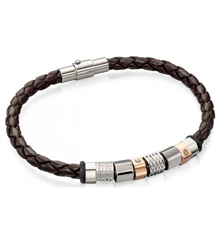Mon-bijou - D4544 - Bracelets chic cuir plaqué Or rose en acier inoxydable