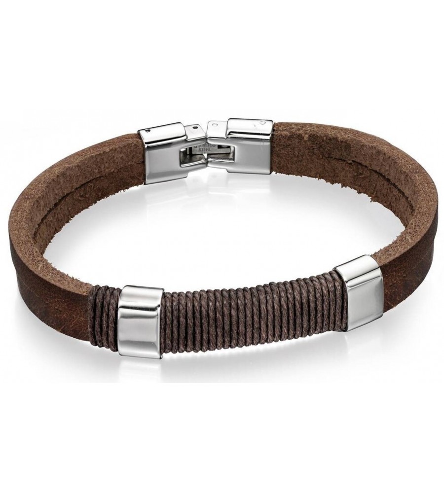 Mon-bijou - D4558 - Bracelets chic cuir et coton en acier inoxydable