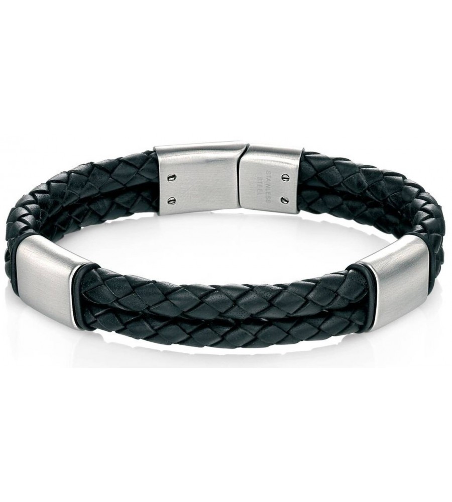 Mon-bijou - D4373 - Bracelet cuire brossé en acier inoxydable