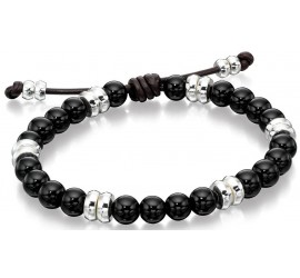 Mon-bijou - D4569 - Bracelet cuire et Onyx en argent 925/1000