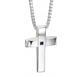 Mon-bijou - D4130 - Collier croix et saphir en argent 925/1000