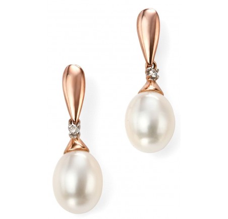 Mon-bijou - D996 - Boucle d'oreille perle et diamant en Or 375/1000