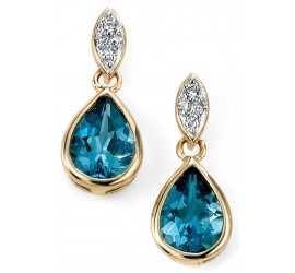 Mon-bijou - D2020a - Boucle d'oreille tendance topaze bleu et diamant en Or 375/1000
