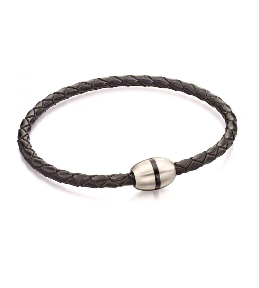 Mon-bijou - D4915a - Bracelet tendance acier inoxydable en cuir