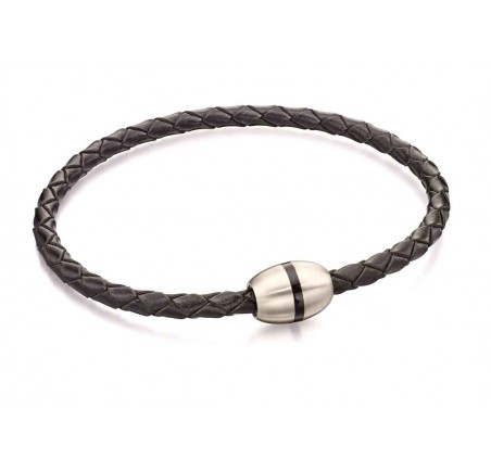 Mon-bijou - D4915a - Bracelet tendance acier inoxydable en cuir