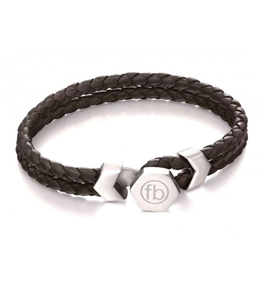 Mon-bijou - D4977 - Bracelet original acier inoxydable en cuir