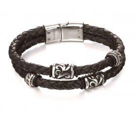 Mon-bijou - D4980 - Bracelet chic acier inoxydable en cuir