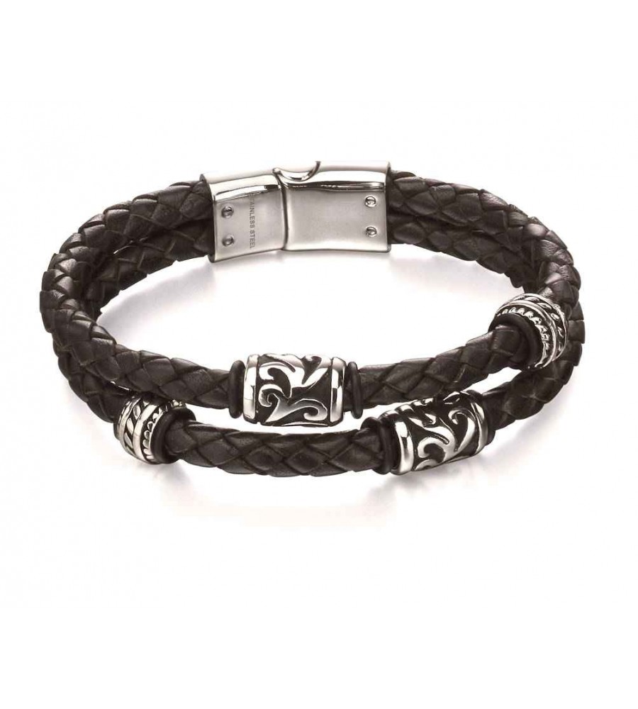 Mon-bijou - D4980 - Bracelet chic acier inoxydable en cuir