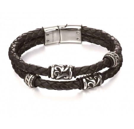 Mon-bijou - D4980 - Bracelet chic acier inoxydable en cuir