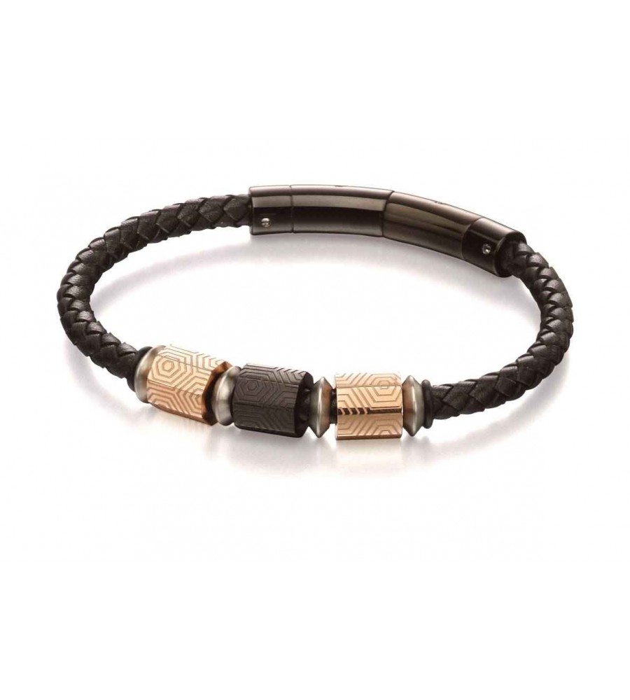 Mon-bijou - D4982 - Bracelet tendance acier inoxydable en cuir