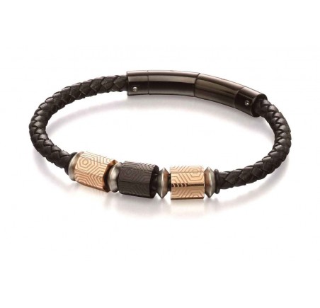 Mon-bijou - D4982 - Bracelet tendance acier inoxydable en cuir