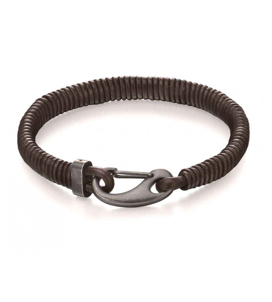 Mon-bijou - D4983 - Bracelet original acier inoxydable en cuir