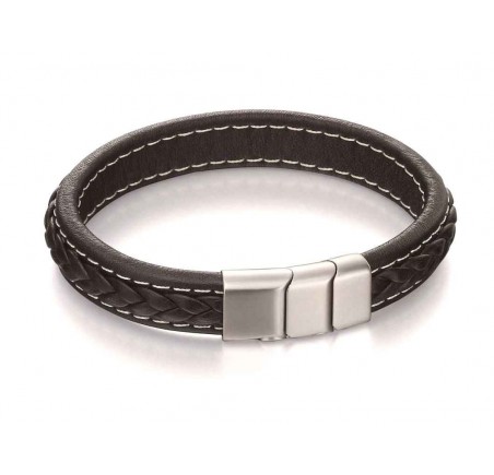 Mon-bijou - D4984 - Bracelet classe acier inoxydable en cuir