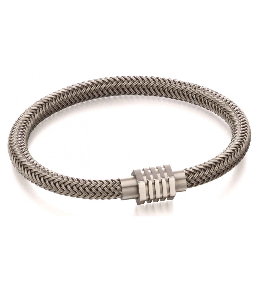 Mon-bijou - D5054 - Bracelet nylon gris en acier inoxydable