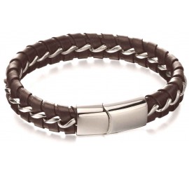 Mon-bijou - D5058 - Bracelet classe cuir en acier inoxydable