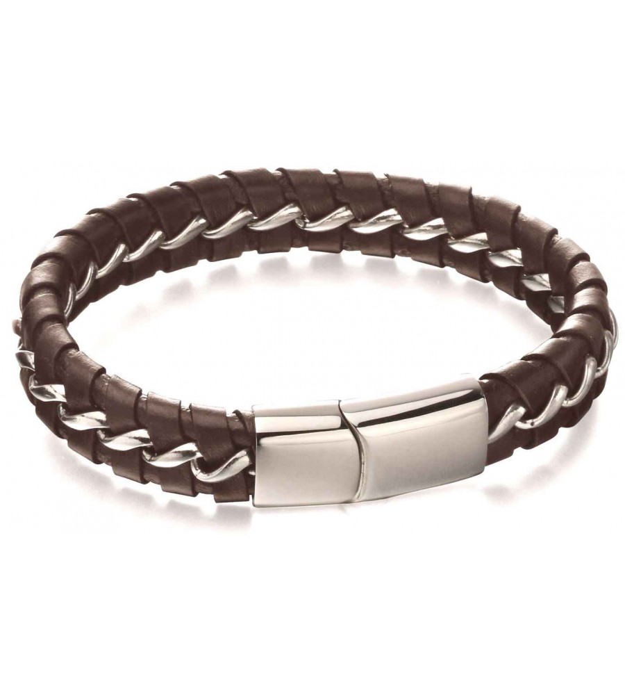 Mon-bijou - D5058 - Bracelet classe cuir en acier inoxydable