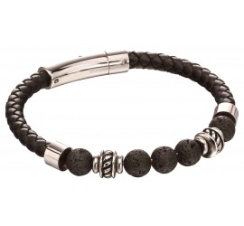 Mon-bijou - D5097 - Bracelet original cuir en acier inoxydable