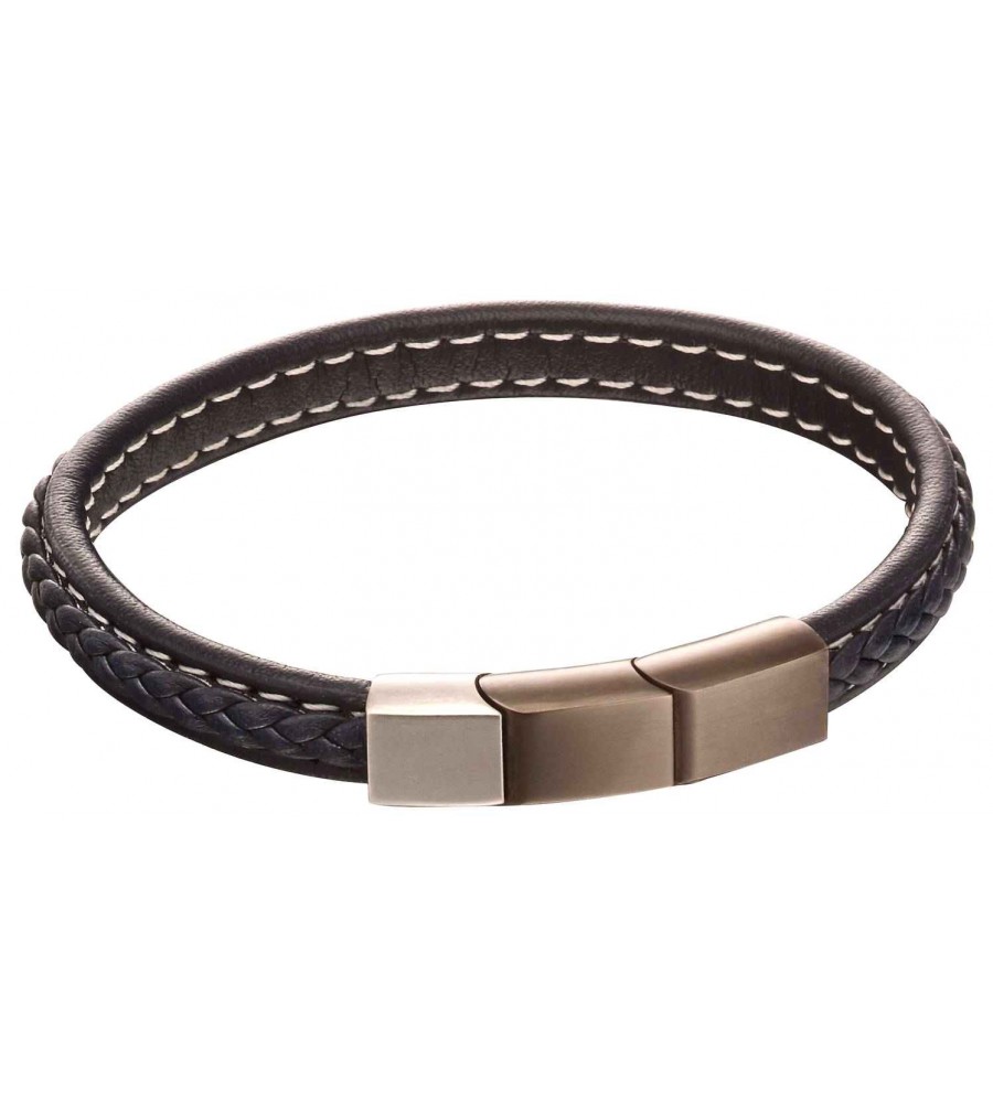 Mon-bijou - D5119 - Bracelet cuir en acier inoxydable