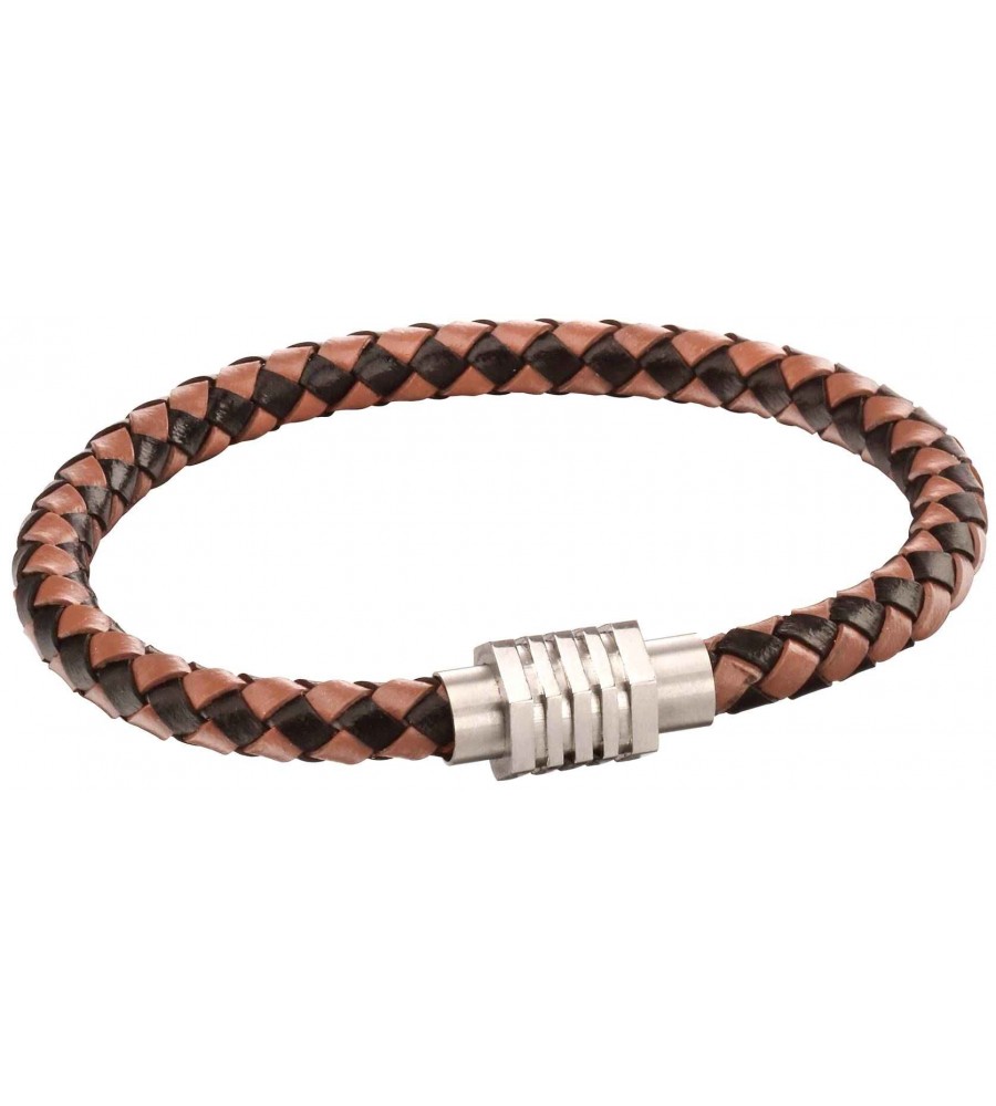 Mon-bijou - D5123 - Bracelet cuir en acier inoxydable