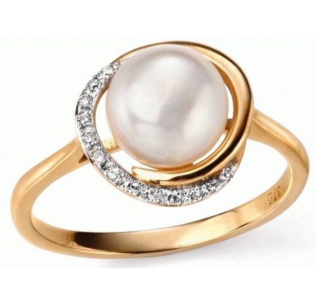 Mon-bijou - D503a - Bague perle et diamants en or 375/1000