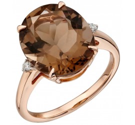 Mon-bijou - D559 - Bague quartz fumé et diamant en or rose 375/1000