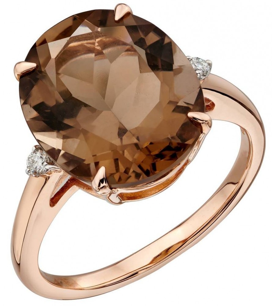 Mon-bijou - D559 - Bague quartz fumé et diamant en or rose 375/1000