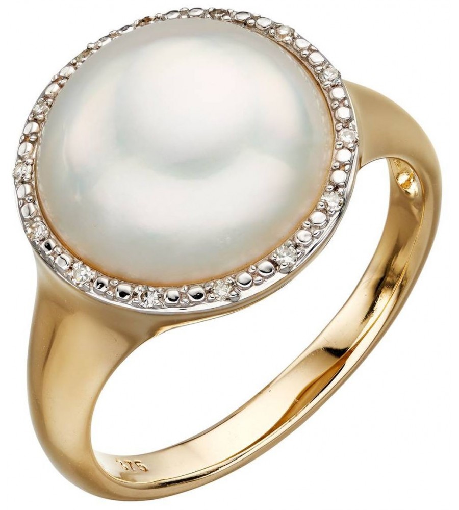 Mon-bijou - D560 - Bague perle et diamant en or 375/1000