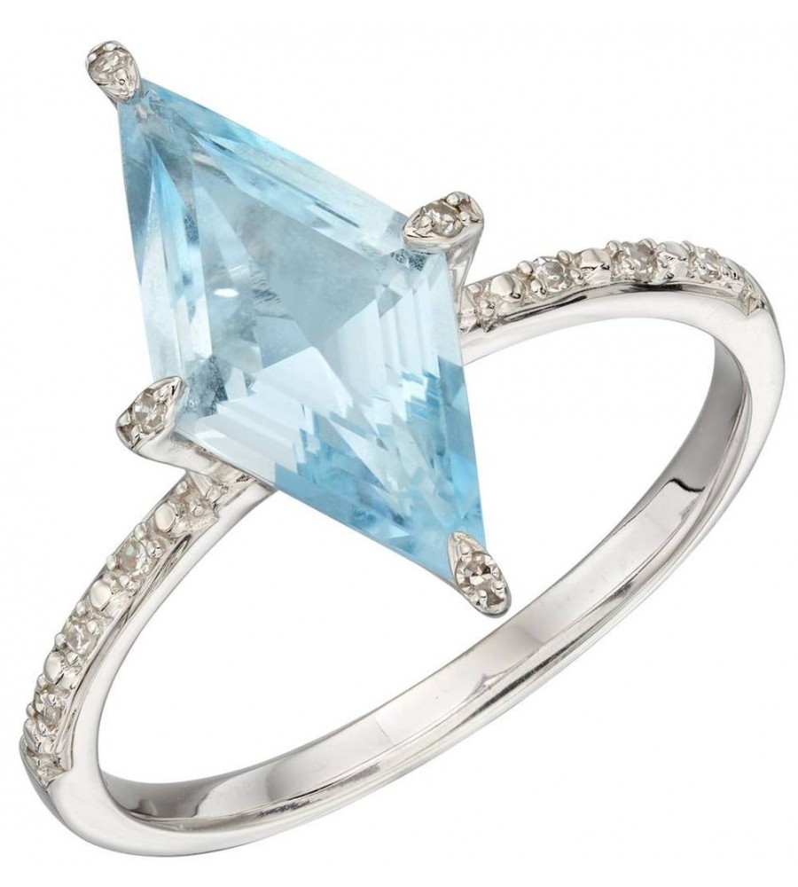 Mon-bijou - D575 - Bague topaze bleue et diamant en or blanc 375/1000