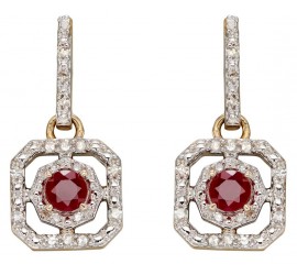 Mon-bijou - D2359 - Boucle d'oreille rubis et diamant sur or blanc 375/1000