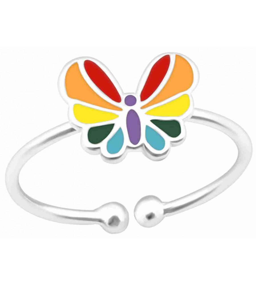 Mon-bijou - H39895 - Bague papillon arc en ciel ajustable en argent 925/1000