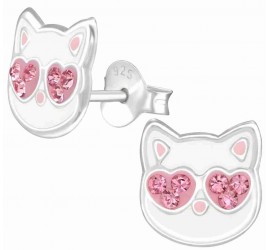 Mon-bijou - H38504 - Boucle d'oreille chat aux yeux cours rose en argent 925/1000