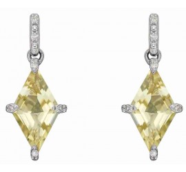 Mon-bijou - D2384 - Boucle d'oreille diament et quartz citron en or blanc 375/1000