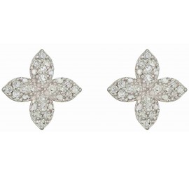Mon-bijou - D2390 - Boucle d'oreille fleur de diament sur or blanc 375/1000