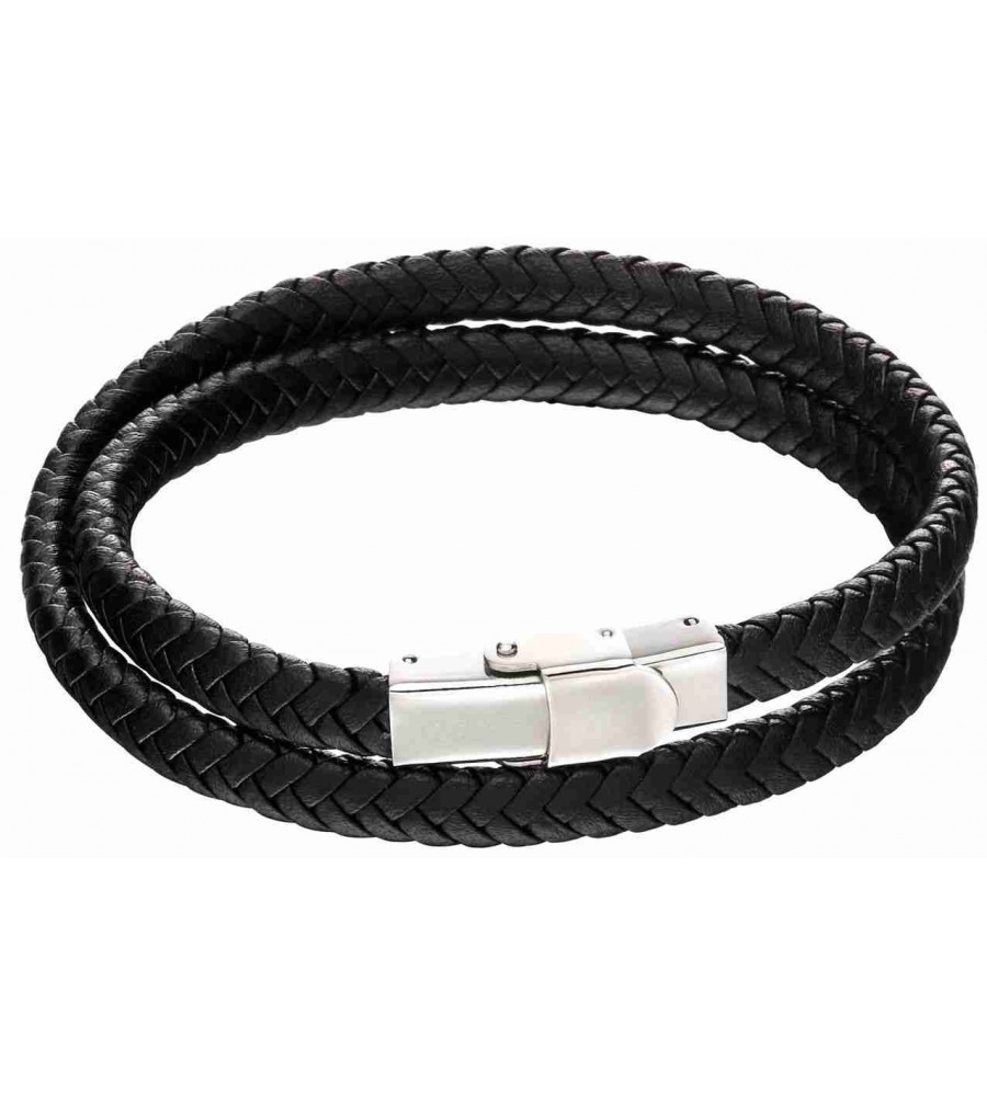 Mon-bijou - D5125 - Bracelet cuir noir en acier inoxydable