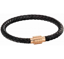 Mon-bijou - D5131 - Bracelet cuir noir en acier inoxydable