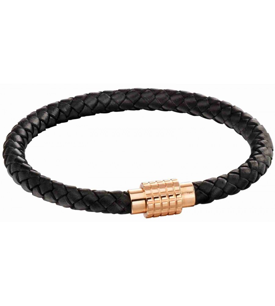 Mon-bijou - D5131 - Bracelet cuir noir en acier inoxydable
