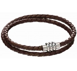 Mon-bijou - D5132 - Bracelet cuir marron en acier inoxydable