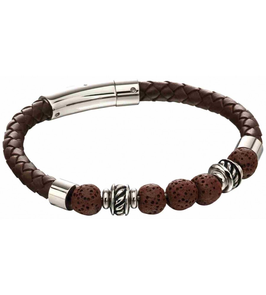 Mon-bijou - D5141 - Bracelet cuir marron en acier inoxydable