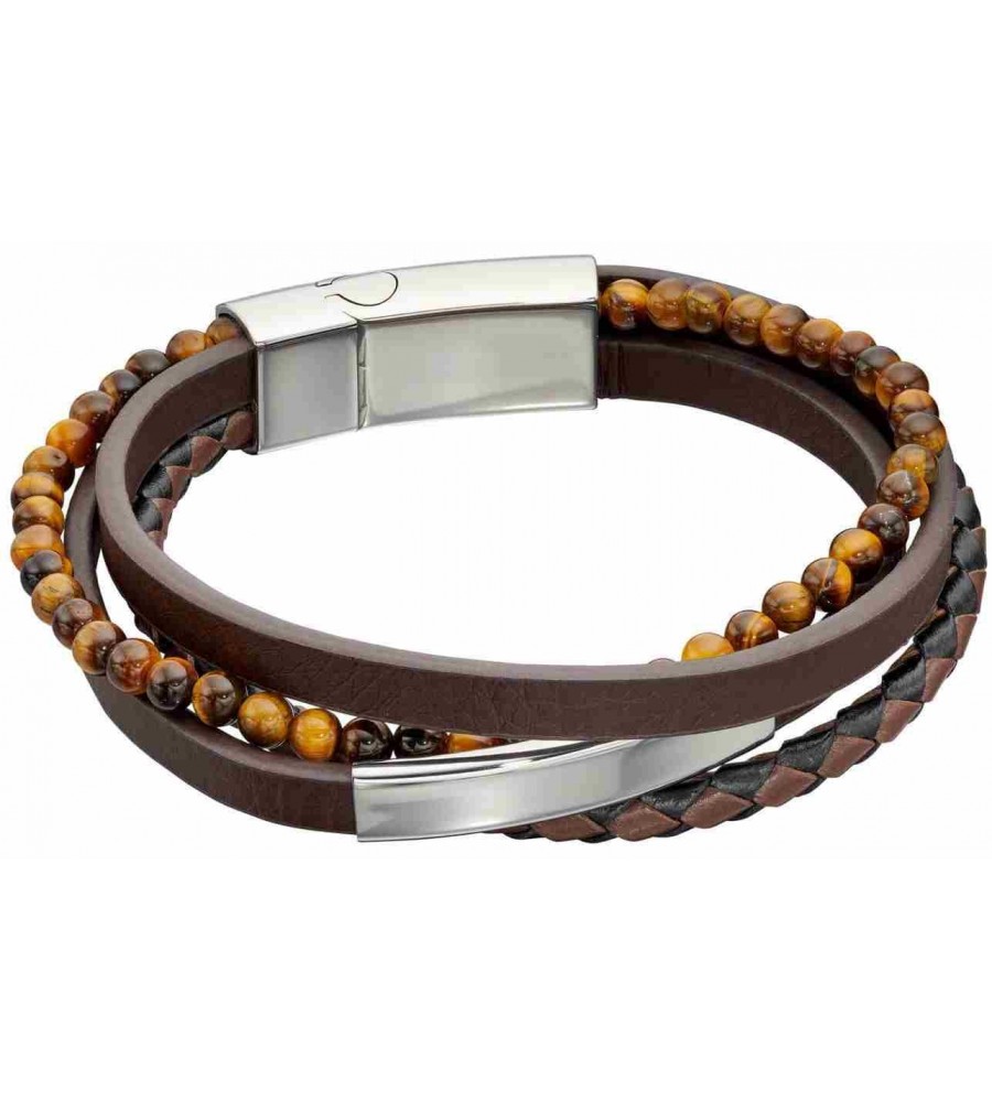 Mon-bijou - D5317 - Bracelet cuir en acier inoxydable